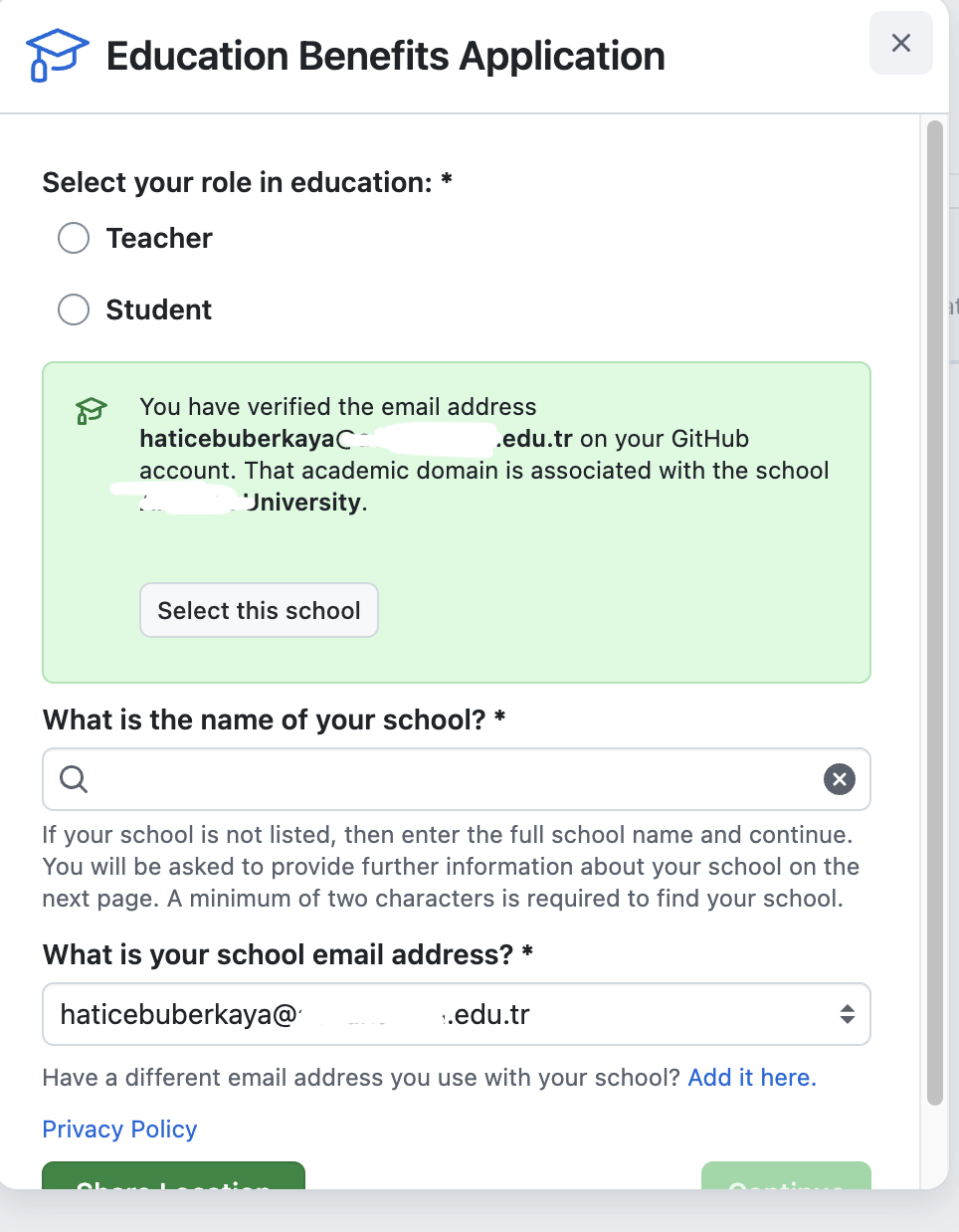 Ekran Görüntüsü 7: GitHub Education Sayfası